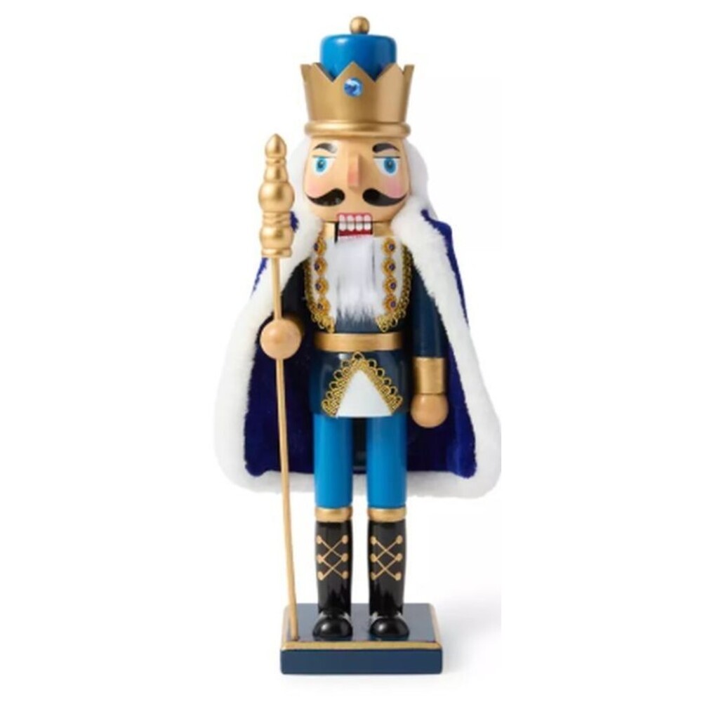 Wooden Christmas Nutcracker, 14", WHITE MALE KING IN BLUE OUTFIT WITH STAFF, BLK